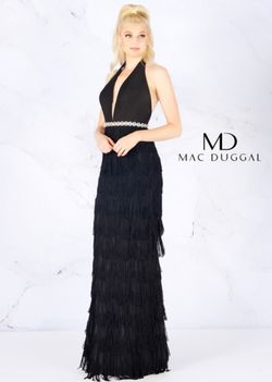 Mac Duggal Black Size 4 V Neck Jewelled $300 Military Straight Dress on Queenly