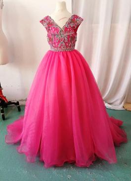One More Couture Pink Size 0 Custom Floor Length Beaded Top A-line Dress on Queenly