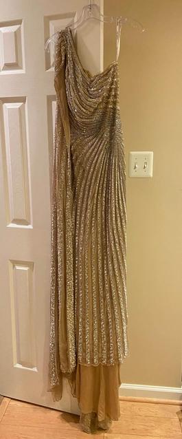 Sherri Hill Gold Size 2 One Shoulder Sleeves Straight Dress on Queenly
