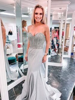 Johnathan Kayne Silver Size 4 $300 Floor Length Tall Height Mermaid Dress on Queenly