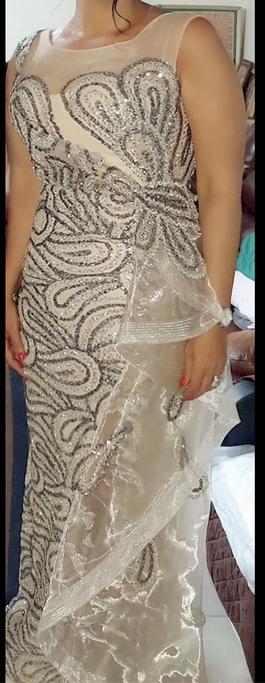 Was designed for my sons wedding beautiful & elegant with extremely high quality Silver Size 10 Ruffles Sequin Side slit Dress on Queenly