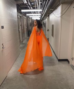 Johnathan Kayne Orange Size 6 Black Tie Side slit Dress on Queenly