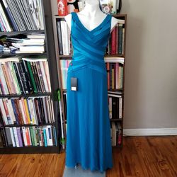 Style EI75329LP Tadashi Shoji Blue Size 4 Jersey Black Tie $300 A-line Dress on Queenly