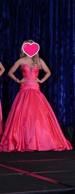 Rachel Allan Hot Pink Size 0 Pageant Sheer Jewelled Train Dress on Queenly