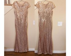Style Rose Gold Short Sleeve Sequin Sheath Formal Gown Ricarica Gold Size 10 Military Sheer $300 Floor Length Straight Dress on Queenly