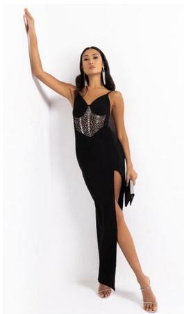 AKIRA Black Tie Size 2 $300 Floor Length Side slit Dress on Queenly