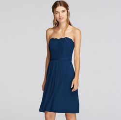 David's Bridal Blue Size 20.0 $300 Lace Bridesmaid Cocktail Dress on Queenly