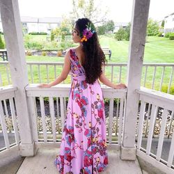 Jovani Multicolor Size 4.0 Floral Black Tie V Neck Tall Height Side slit Dress on Queenly