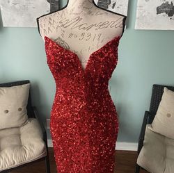 Portia and Scarlett Red Size 2 Pageant Sequined Floor Length Mermaid Dress on Queenly