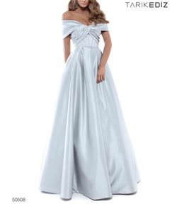 Tarik Ediz Silver Size 8 Fitted A-line Floor Length Ball gown on Queenly