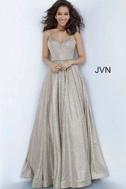 Jovani Gold Size 4 Pageant Spaghetti Strap Plunge Pattern Ball gown on Queenly