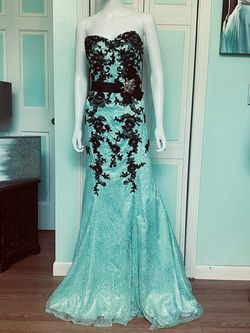 SLK Blue Size 4 Prom Strapless Black Tie Pageant Mermaid Dress on Queenly