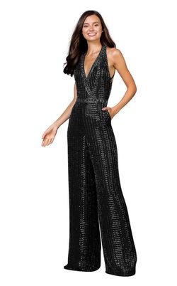 Scala Black Tie Size 10 Straight Plunge Jumpsuit Dress on Queenly