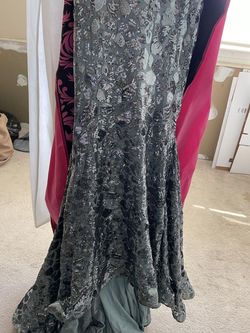 Jovani Silver Size 6 Sheer Floor Length Gray A-line Dress on Queenly
