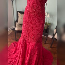 Jovani Red Size 24 Lace Floor Length Plus Size Fitted Mermaid Dress on Queenly
