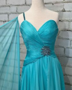 Sherri Hill Blue Size 4 Turquoise Black Tie Floor Length Side slit Dress on Queenly