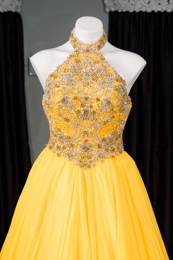 Johnathan Kayne Yellow Size 2 Floor Length Jewelled Halter Ball gown on Queenly