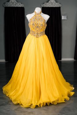 Johnathan Kayne Yellow Size 2 Floor Length Jewelled Halter Ball gown on Queenly