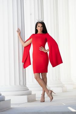 Alberto Makali Bright Red Size 4 Cape Graduation Appearance Cocktail Dress on Queenly