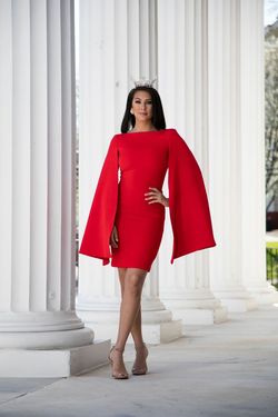 Alberto Makali Bright Red Size 4 $300 Sleeves Cocktail Dress on Queenly