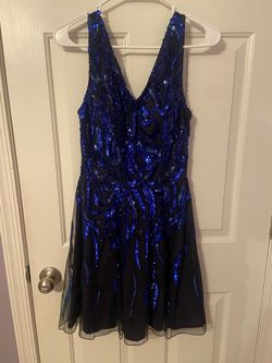 Ashley Lauren Blue Size 8 Midi Jewelled Sequin Nightclub Cocktail Dress on Queenly