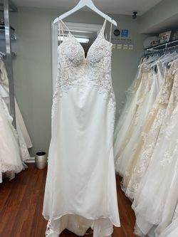 Style NIKKI Maggie Sottero White Size 16 Plus Size Vintage Bell Sleeves Jersey Floor Length Mermaid Dress on Queenly