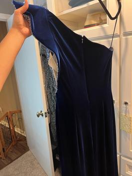 Jovani Blue Size 4 Side Slit Jewelled Straight Dress on Queenly