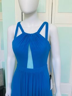 Faviana Blue Size 4 Floor Length Wedding Guest Sheer A-line Dress on Queenly