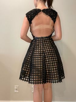 Jovani Black Size 6 Sheer Midi Cocktail Dress on Queenly