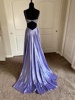 Sherri Hill Purple Size 0 Spaghetti Strap Sheer Black Tie Train Dress on Queenly