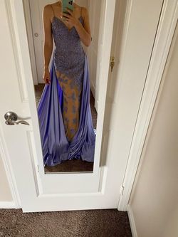 Sherri Hill Purple Size 0 Spaghetti Strap V Neck Embroidery Train Dress on Queenly