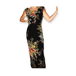 Majick Black Size 4 Floor Length Floral Straight Dress on Queenly