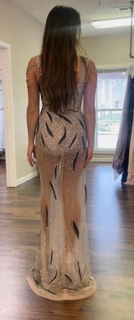 Jovani Nude Size 4 Floor Length Side slit Dress on Queenly