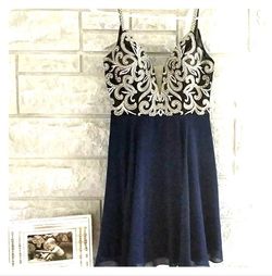 Jovani Blue Size 4 Spaghetti Strap $300 Navy Cocktail Dress on Queenly