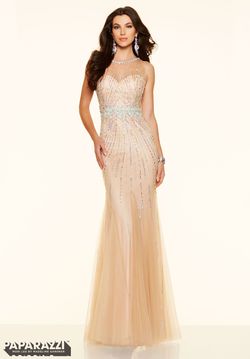 MoriLee Nude Size 4 Floor Length Prom Sequined Straight Dress on Queenly