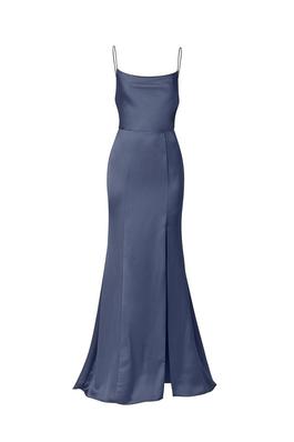 AMSALE Blue Size 10 Satin Silk Side slit Dress on Queenly