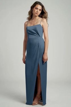 Jenny Yoo Blue Size 2 Satin Silk Side slit Dress on Queenly