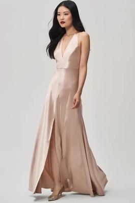 Jenny Yoo Pink Size 8 Rose Gold Silk Pageant Plunge Prom A-line Dress on Queenly