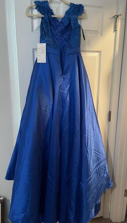 Pop pageantry Blue Size 0 Floor Length Train Girls Size Lace Mermaid Dress on Queenly