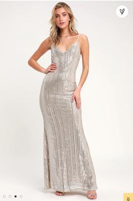 Lulus Silver Size 2 Floor Length Sequin Jewelled Straight Dress on Queenly
