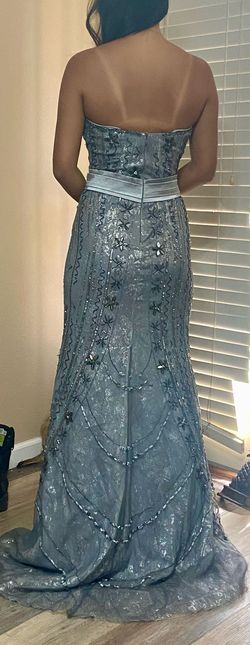 Majestic Vogue Collection Silver Size 2 Sleeves 50 Off Floor Length Train Dress on Queenly