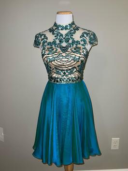 Sherri Hill Blue Size 4 Euphoria Sheer Cocktail Dress on Queenly