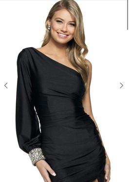 Sherri Hill Black Size 2 Straight Pageant One Shoulder Winter Formal Side slit Dress on Queenly