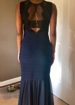 Xscape Blue Size 2 Military Sheer Floor Length Navy Straight Dress on Queenly