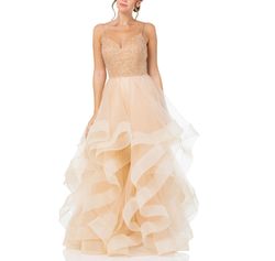 Style Champagne Beaded Sweetheart Neck Tiered Ruffle Tulle Ballgown Bicici & Coty Nude Size 14 A-line Bridgerton Plus Size Ball gown on Queenly