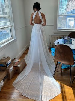 Tarik Ediz White Size 2 Halter Prom Floor Length A-line Pageant Straight Dress on Queenly