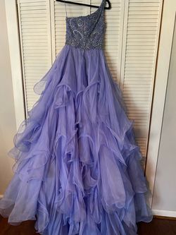 Sherri Hill Purple Size 6 Floor Length Light Blue Train Dress on Queenly