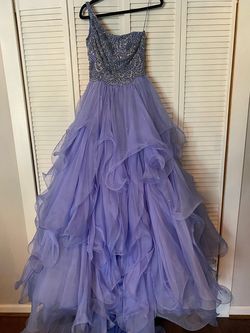 Sherri Hill Purple Size 6 Floor Length Light Blue Train Dress on Queenly
