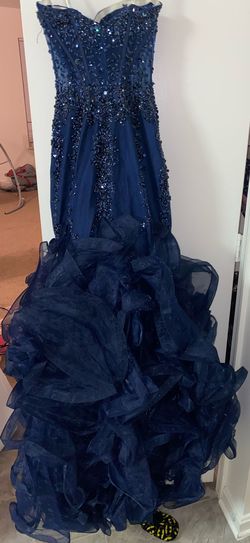 Jovani Blue Size 2 Floor Length Black Tie Mermaid Dress on Queenly