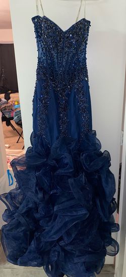 Jovani Navy Blue Size 2 Black Tie Floor Length Mermaid Dress on Queenly